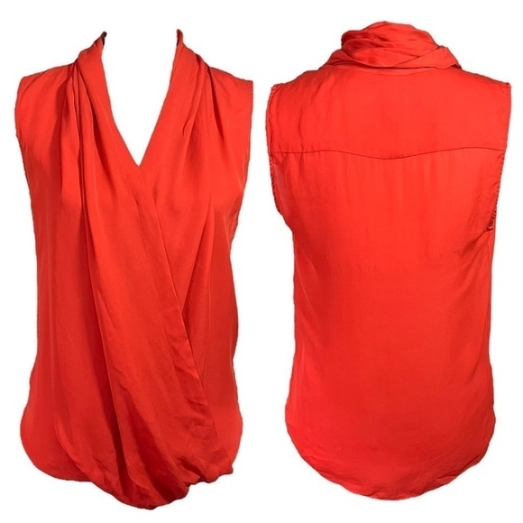 Parker Coral Red Drapped Front Sleeveless Blouse sz S - Picture 12 of 13